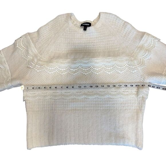 EXPRESS Tiered Lace Ribbed Wool Blend Sweater Pullover - Picture 13 of 13